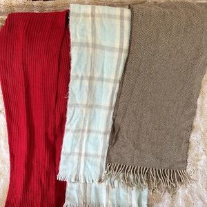 Set of scarves. Two wool, one (red) knit. Gifts/barely worn.